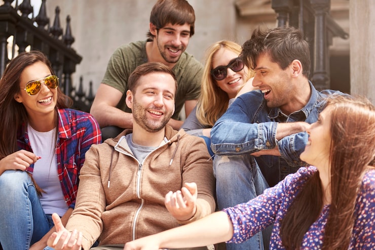 Friends laughing together suitable for positive life quotes for Instagram about connection