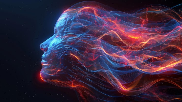Abstract graphic showing human brainwave transition from theta to beta states during morning cognitive priming. Abstract graphic showing human brainwave transition from theta to beta states during morning cognitive priming.