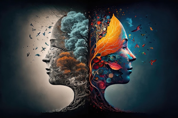 Concept art showing the connection between mental wellness, mindfulness, and audio learning.